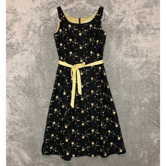 Vtg Sheri Martin Women Retro Whimsigoth Linen Blend Embroidered Midi Dress 6P - Picture 1 of 13